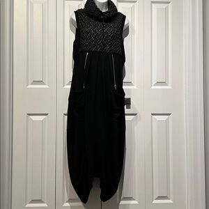 Paolo Tricot Black Sleeveless Mock Neck Bubble Top Cocoon Dress Size S